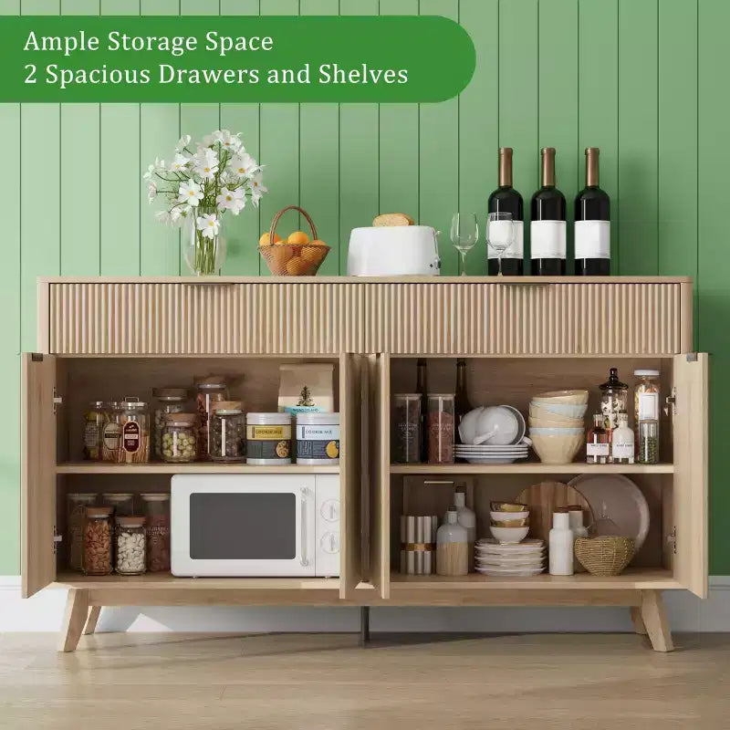 60" Fluted Buffet Cabinet with 2 Drawers and 4 Doors - Modern Sideboard for Dining Room, Living Room and Entryway
