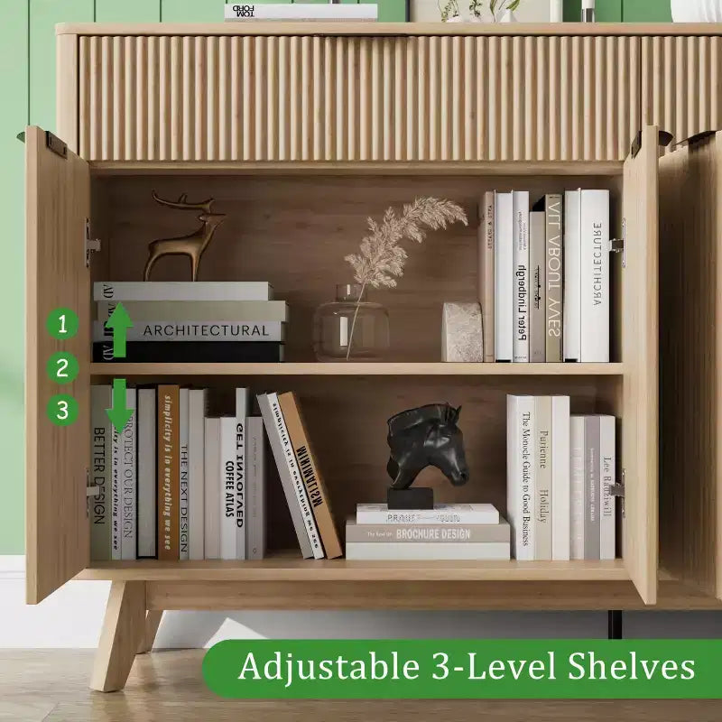 60" Fluted Buffet Cabinet with 2 Drawers and 4 Doors - Modern Sideboard for Dining Room, Living Room and Entryway