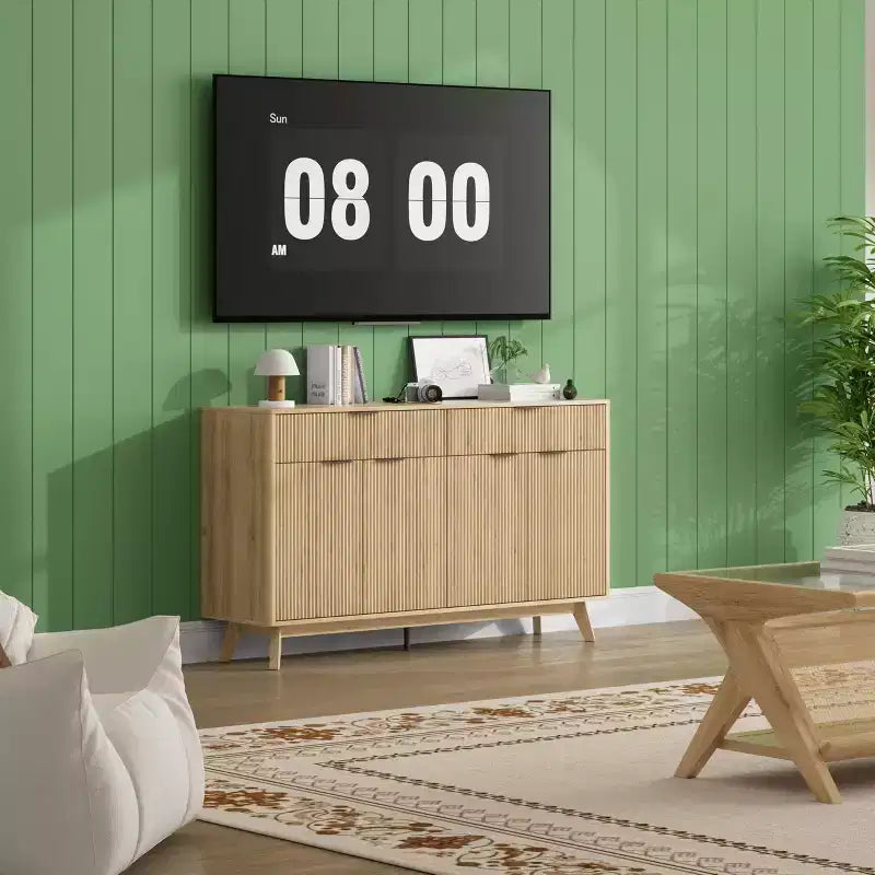 60" Fluted Buffet Cabinet with 2 Drawers and 4 Doors - Modern Sideboard for Dining Room, Living Room and Entryway