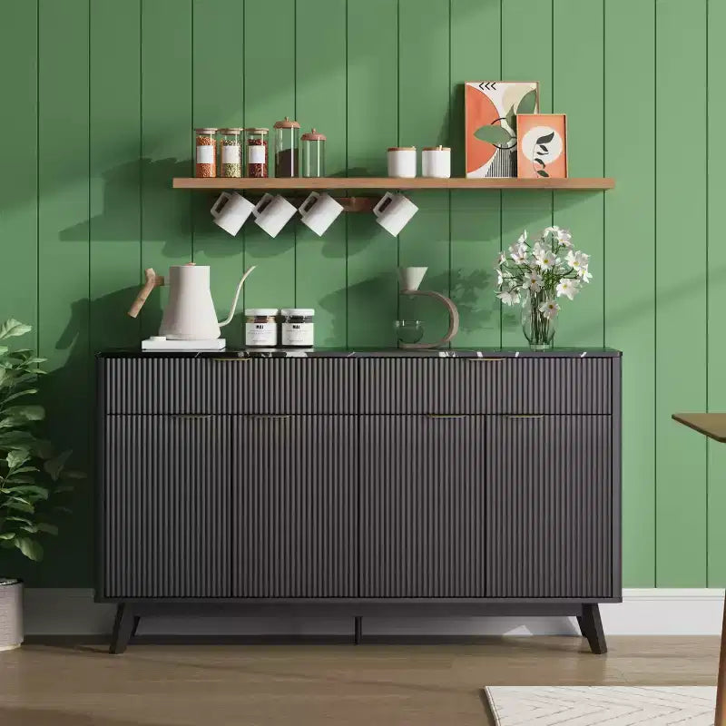 60" Fluted Buffet Cabinet with 2 Drawers and 4 Doors - Modern Sideboard for Dining Room, Living Room and Entryway