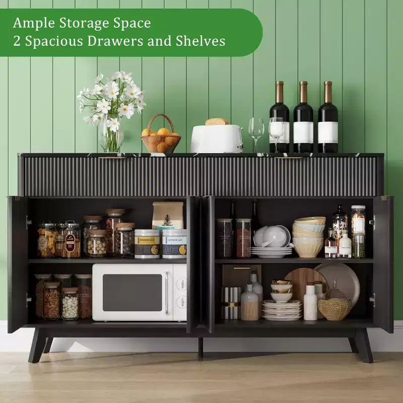 60" Fluted Buffet Cabinet with 2 Drawers and 4 Doors - Modern Sideboard for Dining Room, Living Room and Entryway