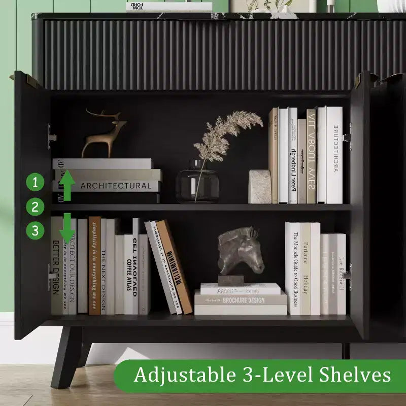 60" Fluted Buffet Cabinet with 2 Drawers and 4 Doors - Modern Sideboard for Dining Room, Living Room and Entryway