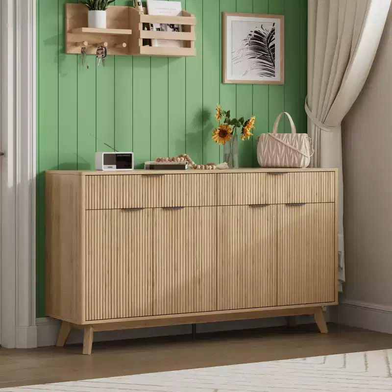 60" Fluted Buffet Cabinet with 2 Drawers and 4 Doors - Modern Sideboard for Dining Room, Living Room and Entryway