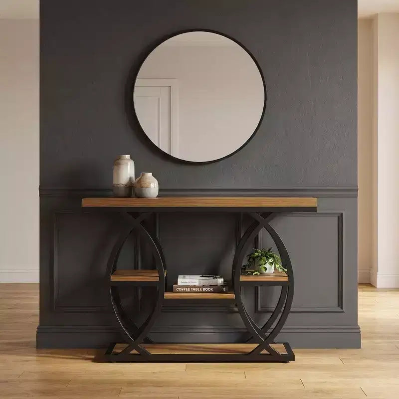 JVNOXK Industrial 4-Tier End Table with Geometric Metal Frame for Living Room