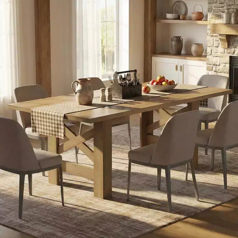 71" Farmhouse Dining Table for 6-8 with Heavy Duty Base and Triangular Legs - Home and Office