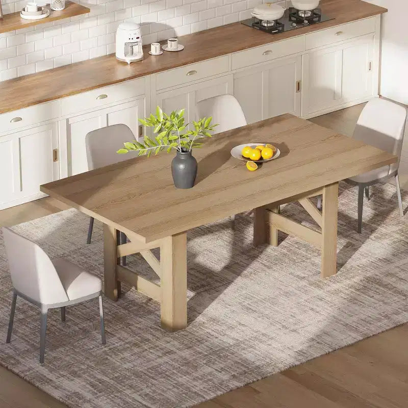 71" Farmhouse Dining Table for 6-8 with Heavy Duty Base and Triangular Legs - Home and Office