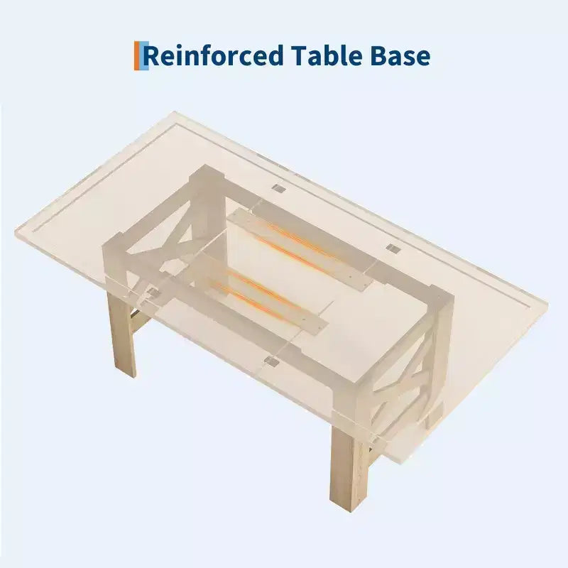 71" Farmhouse Dining Table for 6-8 with Heavy Duty Base and Triangular Legs - Home and Office