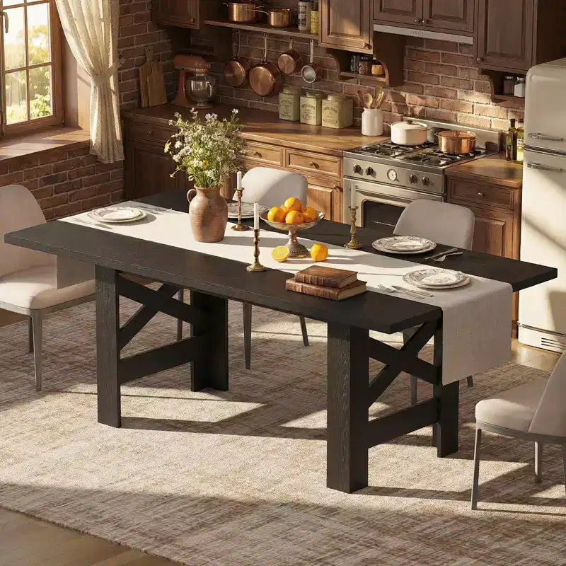71" Farmhouse Dining Table for 6-8 with Heavy Duty Base and Triangular Legs - Home and Office