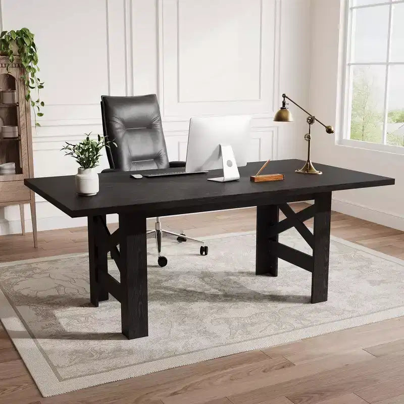 71" Farmhouse Dining Table for 6-8 with Heavy Duty Base and Triangular Legs - Home and Office