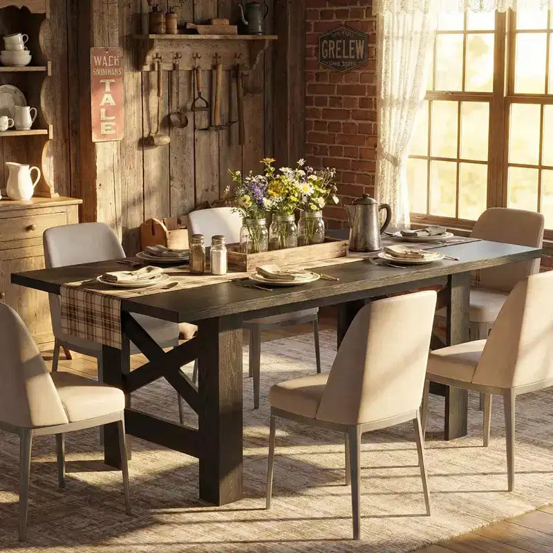 71" Farmhouse Dining Table for 6-8 with Heavy Duty Base and Triangular Legs - Home and Office
