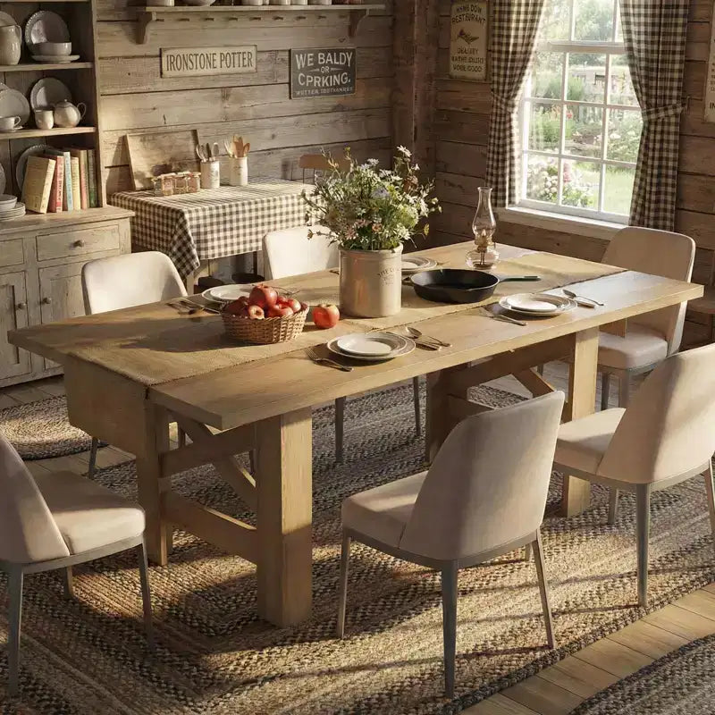 71" Farmhouse Dining Table for 6-8 with Heavy Duty Base and Triangular Legs - Home and Office