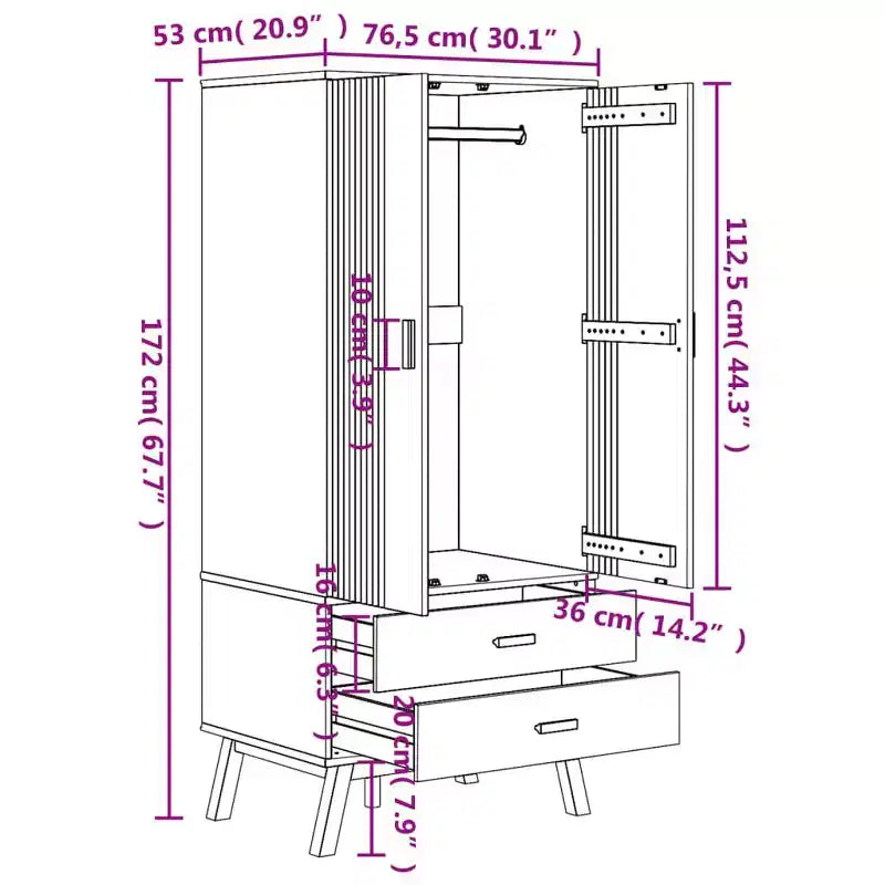 vidaXL Wardrobe in Grey and Brown - Solid Pine Wood and Engineered Wood