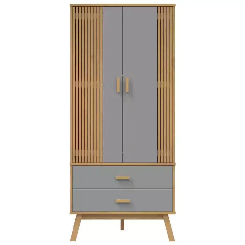 vidaXL Wardrobe in Grey and Brown - Solid Pine Wood and Engineered Wood