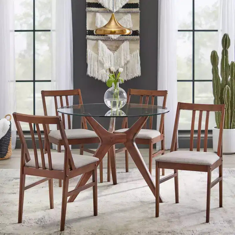 Lifestorey Trita 38" Round Tempered Glass Dining Table - Walnut
