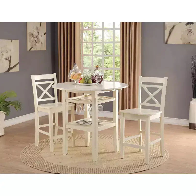 Tartys Counter Height Drop Leaf Dining Table - Wood/Cream