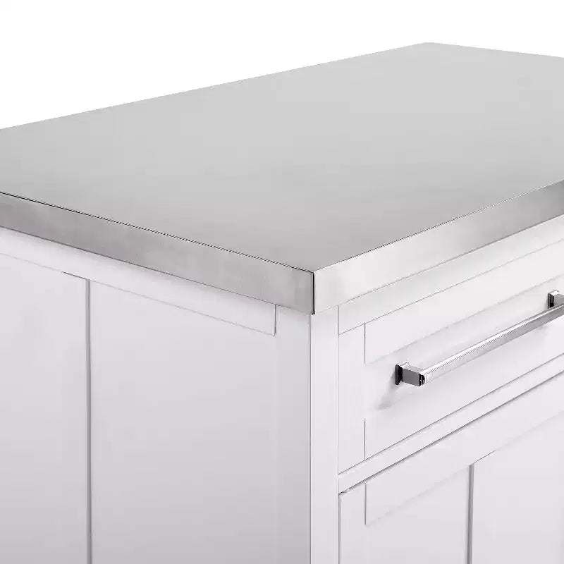 Crosley Silvia Stainless Steel Top Kitchen Island with X-Back Stools - White/Gray
