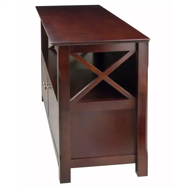 TV Stand for TVs up to 40" - Dark Brown with Beveled Edges, Chrome Pulls and Media Shelf