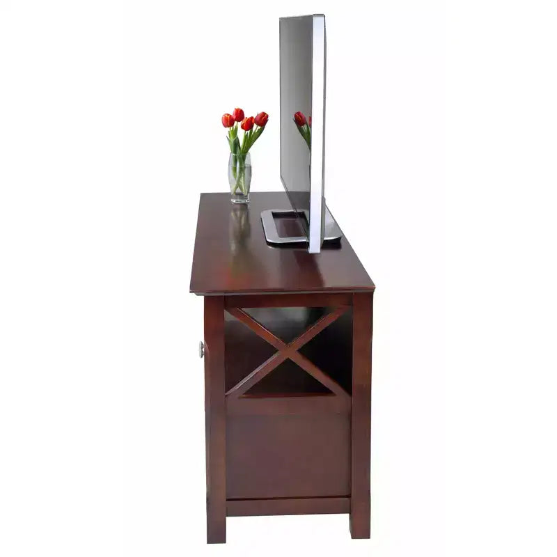 TV Stand for TVs up to 40" - Dark Brown with Beveled Edges, Chrome Pulls and Media Shelf