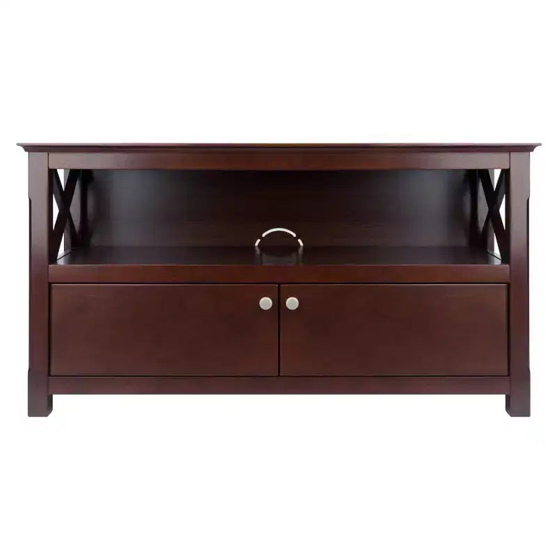 TV Stand for TVs up to 40" - Dark Brown with Beveled Edges, Chrome Pulls and Media Shelf