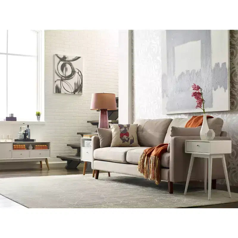 TV Stand for TVs up to 53" - French White Mid-Century Modern Media Console with Cord Management