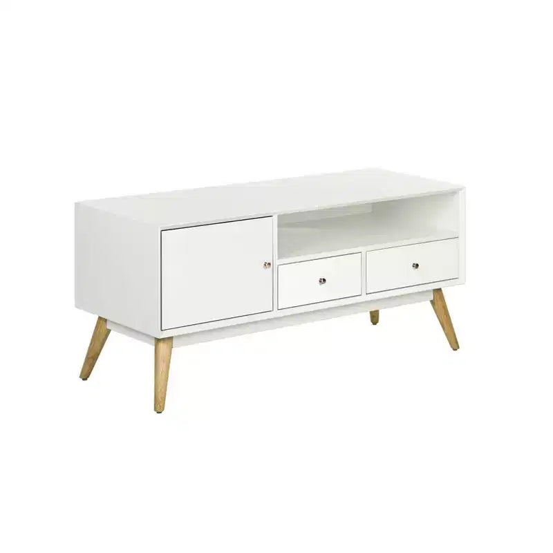 TV Stand for TVs up to 53" - French White Mid-Century Modern Media Console with Cord Management