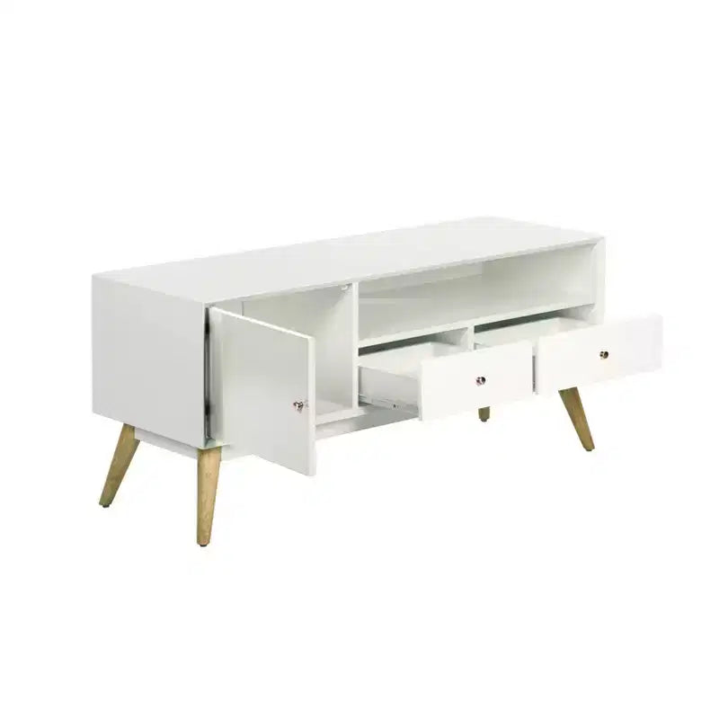 TV Stand for TVs up to 53" - French White Mid-Century Modern Media Console with Cord Management