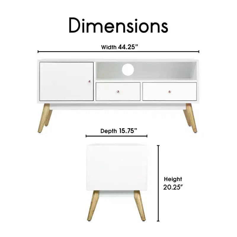 TV Stand for TVs up to 53" - French White Mid-Century Modern Media Console with Cord Management