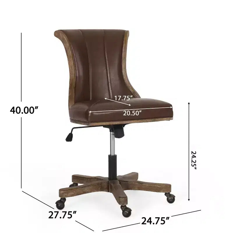 Contemporary Upholstered Roll Back Swivel Office Chair with Adjustable Height - Dark Brown/Natural