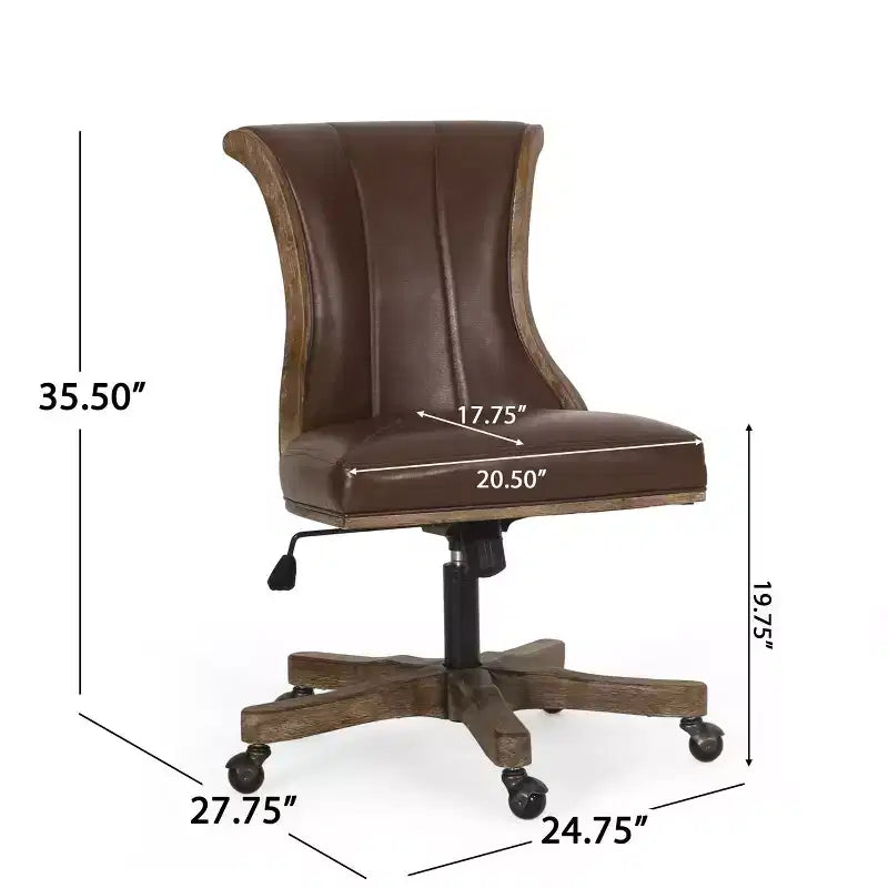 Contemporary Upholstered Roll Back Swivel Office Chair with Adjustable Height - Dark Brown/Natural