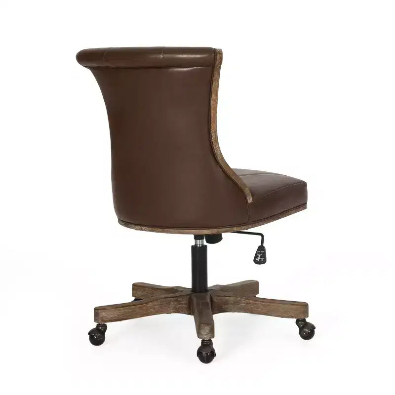 Contemporary Upholstered Roll Back Swivel Office Chair with Adjustable Height - Dark Brown/Natural
