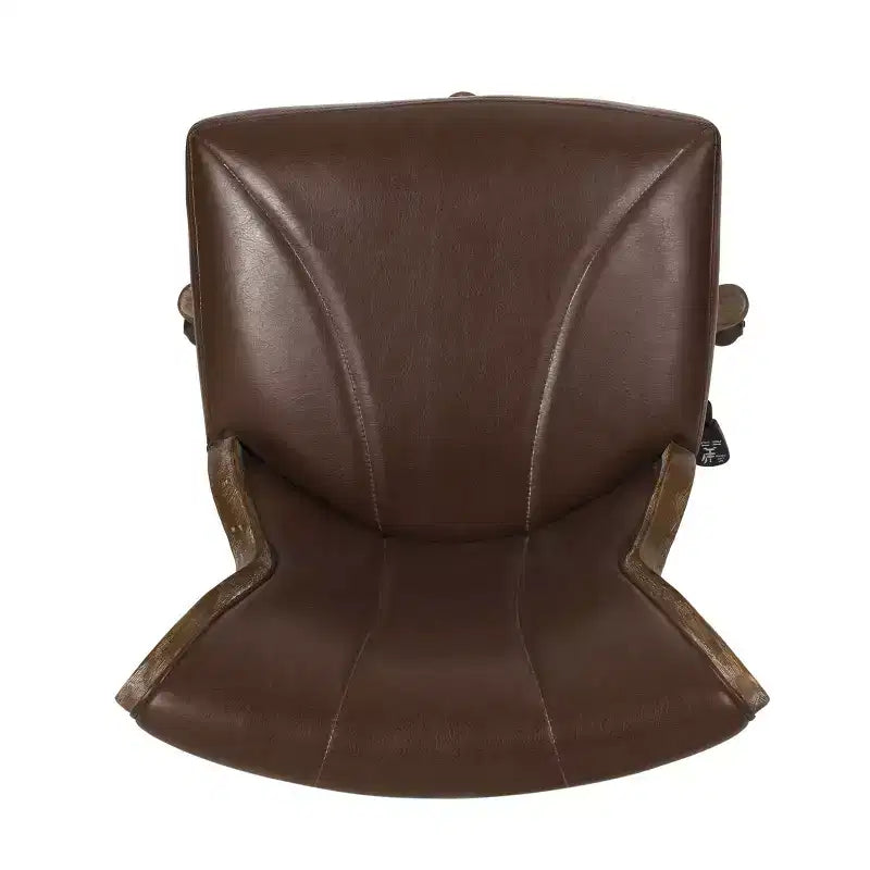 Contemporary Upholstered Roll Back Swivel Office Chair with Adjustable Height - Dark Brown/Natural