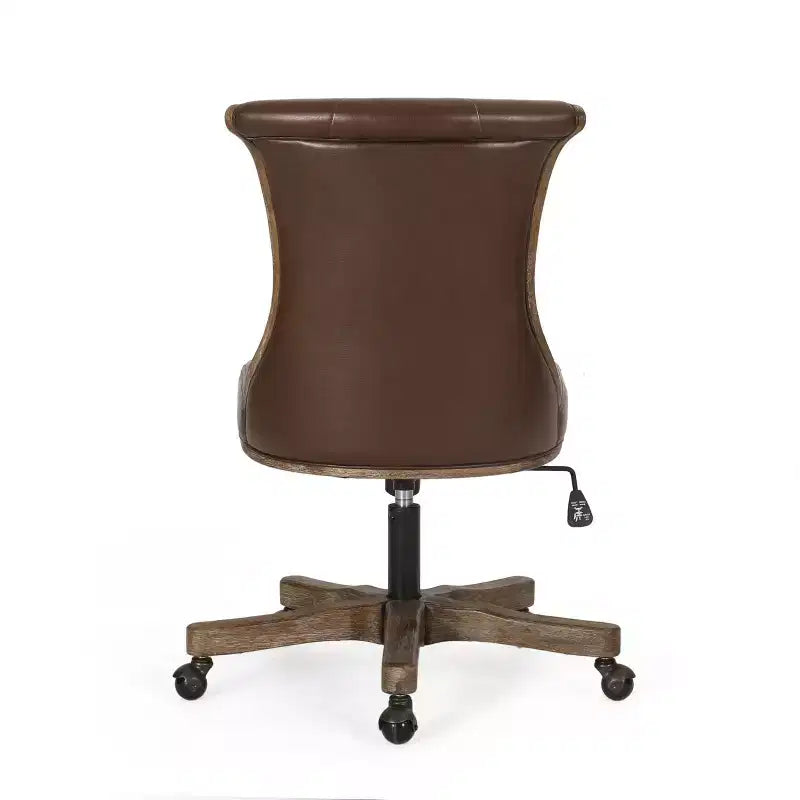 Contemporary Upholstered Roll Back Swivel Office Chair with Adjustable Height - Dark Brown/Natural