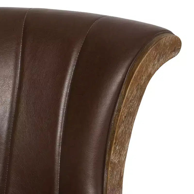 Contemporary Upholstered Roll Back Swivel Office Chair with Adjustable Height - Dark Brown/Natural