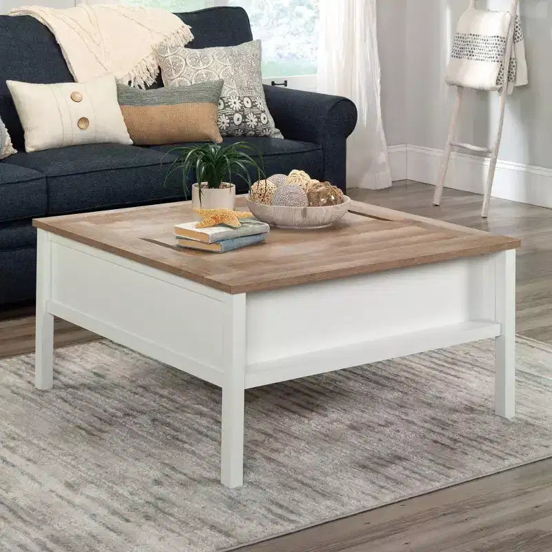 Sauder Cottage Road Gaming Coffee Table with Reversible Top and Adjustable Storage Shelf - Soft White
