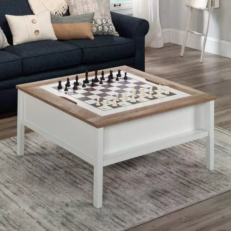 Sauder Cottage Road Gaming Coffee Table with Reversible Top and Adjustable Storage Shelf - Soft White