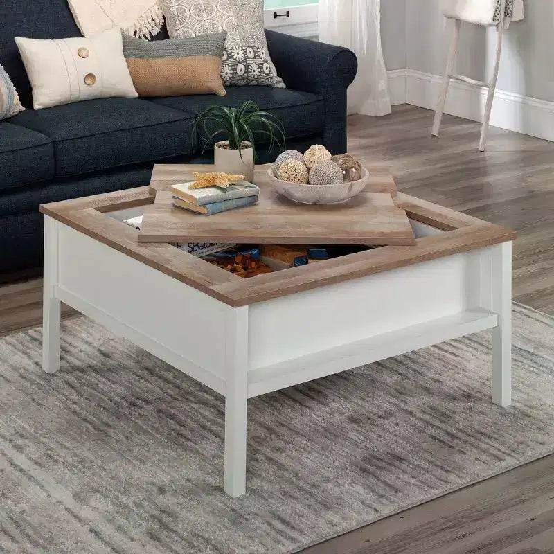 Sauder Cottage Road Gaming Coffee Table with Reversible Top and Adjustable Storage Shelf - Soft White