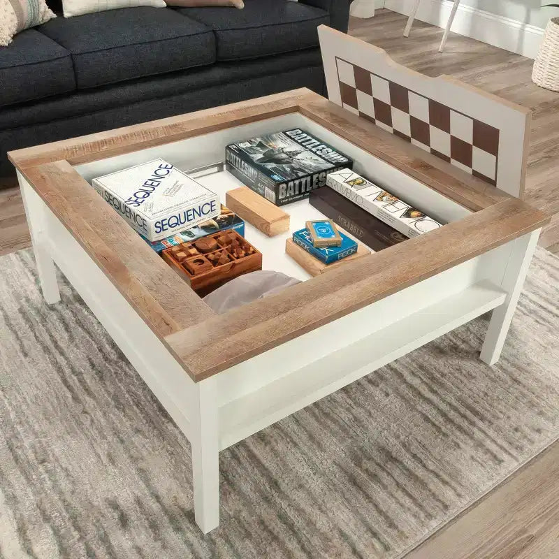 Sauder Cottage Road Gaming Coffee Table with Reversible Top and Adjustable Storage Shelf - Soft White