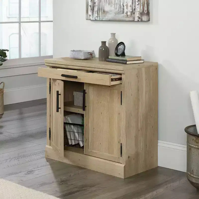 2-Door Library Base Cabinet in Prime Oak with Adjustable Shelf and Storage Drawer - Farmhouse Style