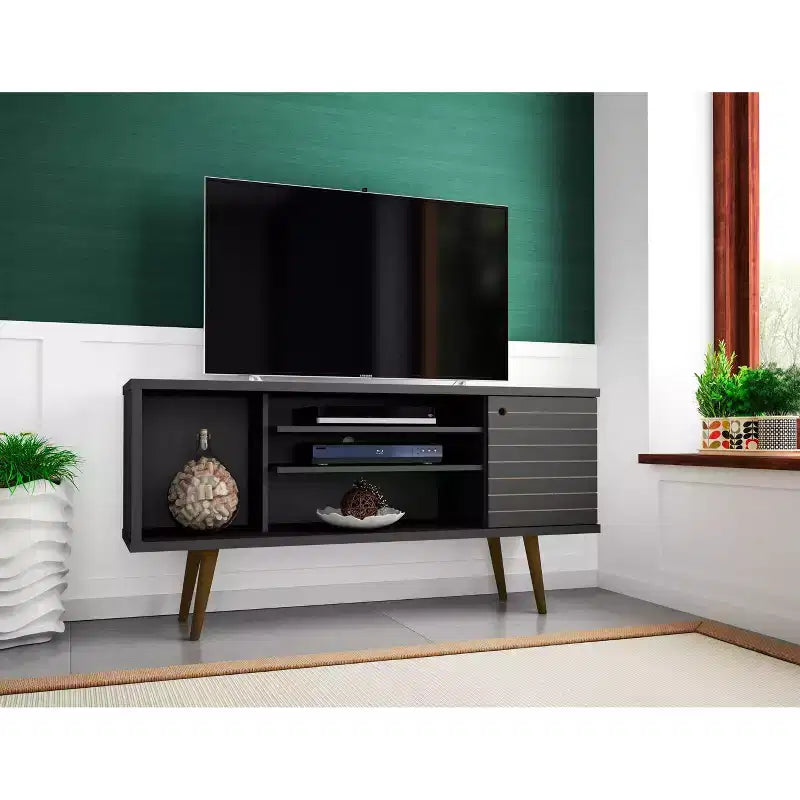 53.14" Mid-Century Modern TV Stand for TVs up to 50" with Tapered Legs and Cord Management