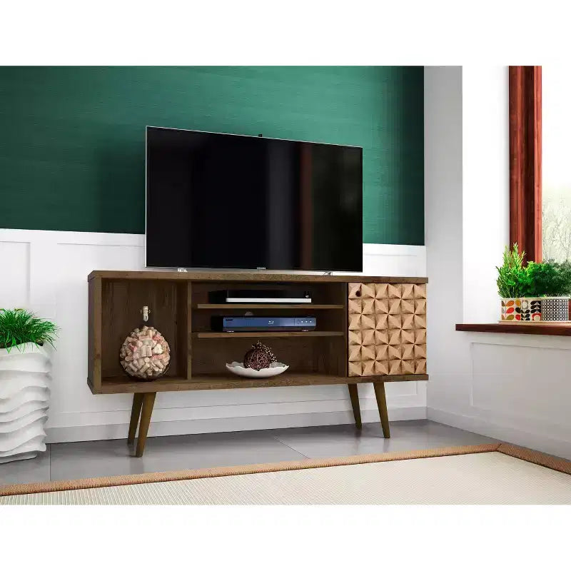 53.14" Mid-Century Modern TV Stand for TVs up to 50" with Tapered Legs and Cord Management