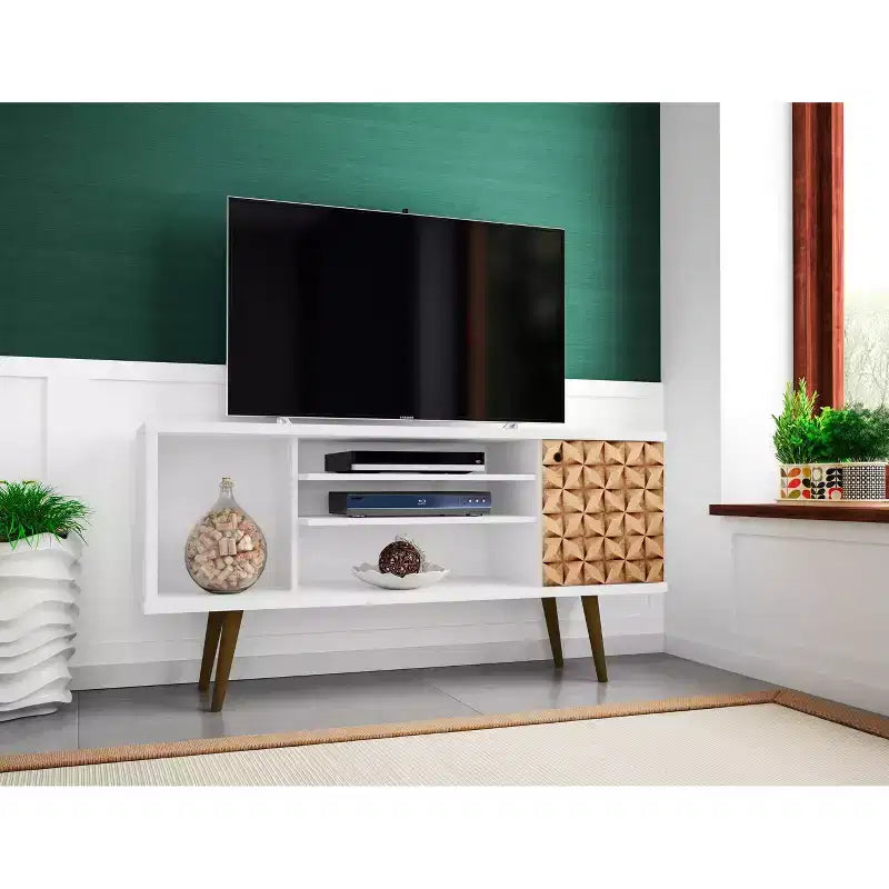 53.14" Mid-Century Modern TV Stand for TVs up to 50" with Tapered Legs and Cord Management