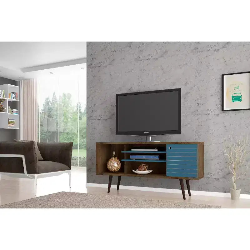 53.14" Mid-Century Modern TV Stand for TVs up to 50" with Tapered Legs and Cord Management