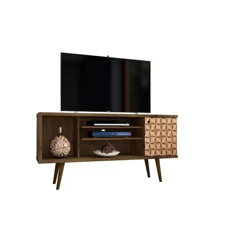 53.14" Mid-Century Modern TV Stand for TVs up to 50" with Tapered Legs and Cord Management