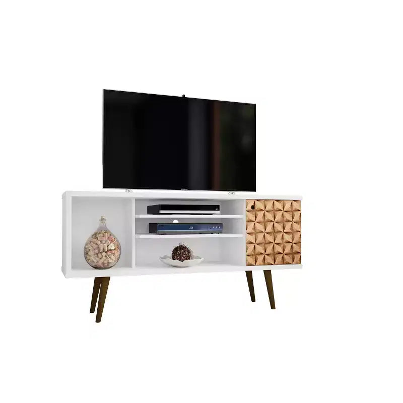 53.14" Mid-Century Modern TV Stand for TVs up to 50" with Tapered Legs and Cord Management
