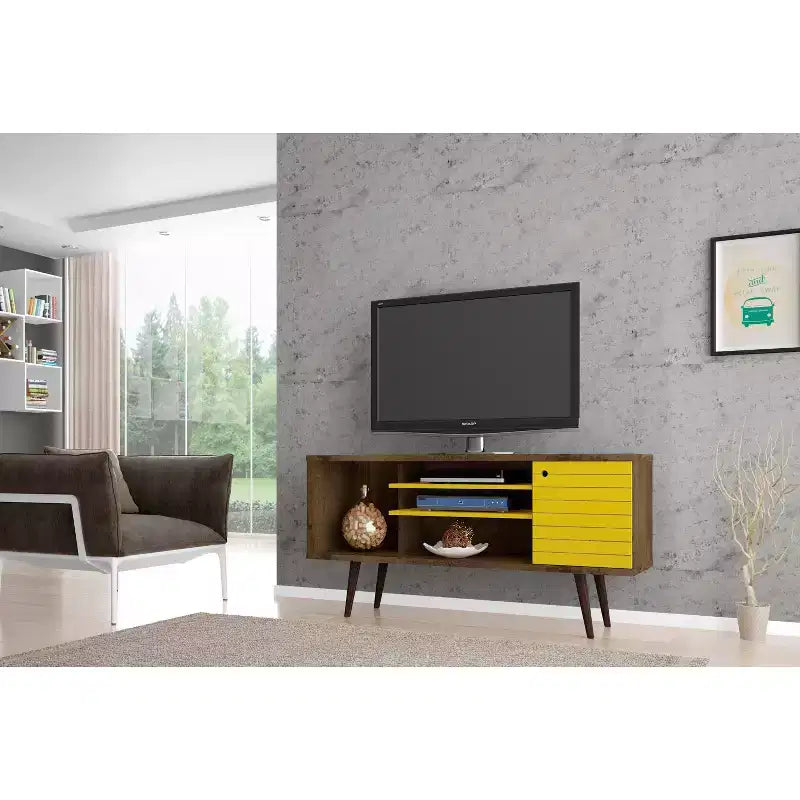 53.14" Mid-Century Modern TV Stand for TVs up to 50" with Tapered Legs and Cord Management