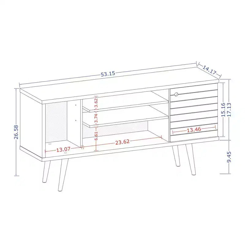 53.14" Mid-Century Modern TV Stand for TVs up to 50" with Tapered Legs and Cord Management