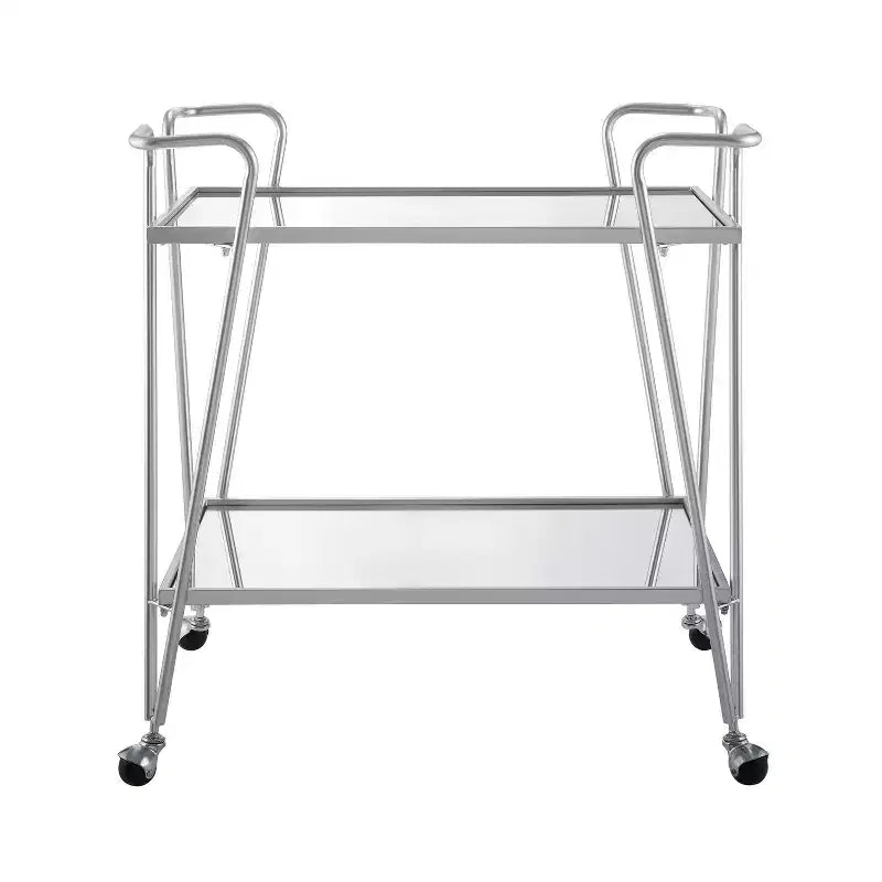 Mid-Century Modern Bar Cart with Wheels and Storage Shelves