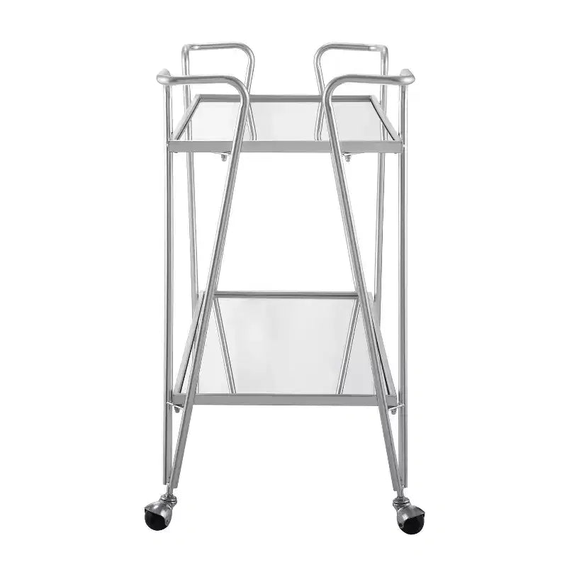 Mid-Century Modern Bar Cart with Wheels and Storage Shelves