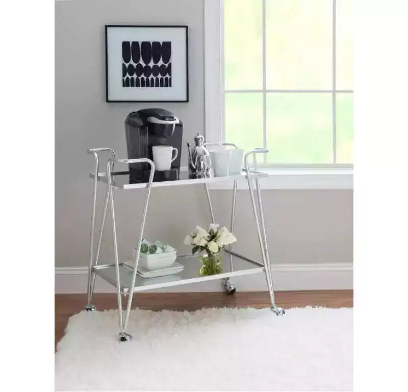 Mid-Century Modern Bar Cart with Wheels and Storage Shelves