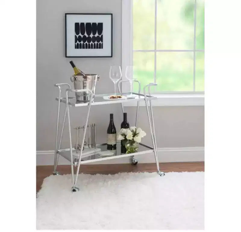 Mid-Century Modern Bar Cart with Wheels and Storage Shelves